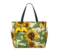WOmeng Borsa da spiaggia pieghevole con stampa di girasole, convenienza per vacanze estive, picnic, campeggio, palestra, uso quotidiano