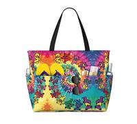 WOmeng Borsa da spiaggia pieghevole con stampa di orso del ringraziamento danzante Tote estate vacanza picnic campeggio palestra uso quotidiano