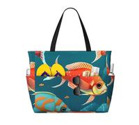 WOmeng Borsa da spiaggia pieghevole con stampa di pesci subacquei oceanici, convenienza, estiva, picnic, campeggio, palestra, uso quotidiano