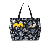 WOmeng Borsa da spiaggia pieghevole con stampa di pupazzo di neve, stelle e fiocchi di neve, convenienza per vacanze estive, picnic, campeggio, palestra, uso quotidiano
