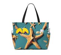 WOmeng Borsa da spiaggia pieghevole con stampa di stelle marine, convenienza per vacanze estive, picnic, campeggio, palestra, uso quotidiano