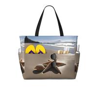WOmeng Borsa da spiaggia pieghevole con stampa di stelle marine e conchiglie sabbiose per vacanze estive, picnic, campeggio, palestra, uso quotidiano