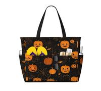 WOmeng Borsa da spiaggia pieghevole con stampa di zucca di Halloween, per vacanze estive, picnic, campeggio, palestra, uso quotidiano
