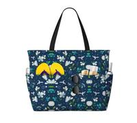 WOmeng Borsa da spiaggia pieghevole con stampa erba e colomba comoda borsa da spiaggia estiva, picnic, campeggio, palestra, uso quotidiano