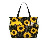WOmeng Borsa da spiaggia pieghevole con stampa floreale girasole comoda borsa da spiaggia estiva, picnic, campeggio, palestra, uso quotidiano