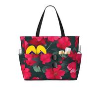 WOmeng Borsa da spiaggia pieghevole con stampa floreale rossa e rosa, comoda, per vacanze estive, picnic, campeggio, palestra, uso quotidiano