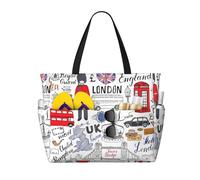 WOmeng Borsa da spiaggia pieghevole con stampa "I Love London", per vacanze estive, picnic, campeggio, palestra, uso quotidiano