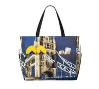 WOmeng Borsa da spiaggia pieghevole con stampa Tower Bridge a Londra, comoda, per vacanze estive, picnic, campeggio, palestra, uso quotidiano