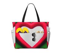 WOmeng Borsa da spiaggia pieghevole per San Valentino, con stampa di amore, per vacanze estive, picnic, campeggio, palestra, uso quotidiano