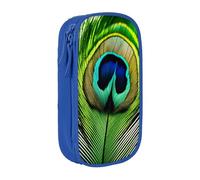 WOmeng Borsa pratica per matite con stampa di piume di pavone verde, materiale scolastico, penne, matite, accessori artistici per varie occasioni, Blu, Taglia unica, Con tasca per il