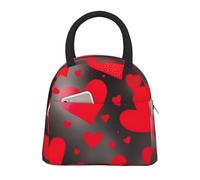 WOmeng Borsa termica per il pranzo con stampa di cuori rossi e fuochi d'artificio di grande capacità, borsa portatile per scuola, escursioni, gite in spiaggia