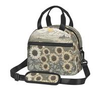 WOmeng Borsa termica per il pranzo, con stampa di girasoli, camomilla, riutilizzabile, tracolla regolabile, picnic, lavoro, viaggi, scuola