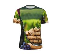 WOmeng Bottiglia di vino Tappi Stampa Uva Uomo Moda Manica Corta T-Shirt Running Fitness Routine Attività Estive, Nero , M