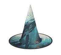 WOmeng Cappello da strega di Halloween con stampa balena sottomarina accessorio per costume di carnevale pieghevole leggero berretto festival
