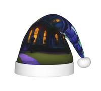 WOmeng Cappello di Natale nero con stampa di casa infestata per Natale Natale cappelli per bambini Babbo Natale Halloween Capodanno regalo