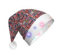 WOmeng Cappello di Natale unisex adulto con stampa di simboli dell'Inghilterra con luci accessori per feste di Natale