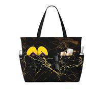 WOmeng Carta da parati nera dorata con stampa pieghevole borsa da spiaggia convenienza tote estate vacanza picnic campeggio palestra uso quotidiano