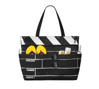 WOmeng Classic Movie Clapboard stampa nera borsa da spiaggia pieghevole convenienza tote estate vacanza picnic campeggio palestra uso quotidiano