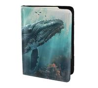WOmeng Custodia a portafoglio per passaporto da uomo e donna con stampa balena sottomarina leggera ed elegante, Nero , Taglia unica