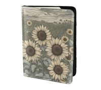 WOmeng Custodia a portafoglio per passaporto, leggera, elegante, con stampa di girasoli, camomilla, per uomo e donna, Nero , Taglia unica