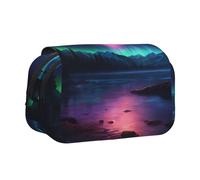 WOmeng Custodia versatile per penne con stampa di luci del nord scure, scomparti convenienti, forniture per ufficio da viaggio, grande capacità