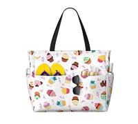 WOmeng Deliziosa borsa da spiaggia pieghevole con stampa di cupcakes, comoda, per vacanze estive, picnic, campeggio, palestra, uso quotidiano