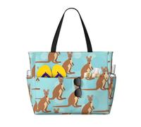 WOmeng Divertente borsa da spiaggia pieghevole con stampa di canguro e zoo, comoda, per vacanze estive, picnic, campeggio, palestra, uso quotidiano