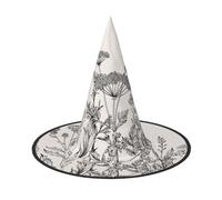 WOmeng Floral Herbs Botanical Incisione Stampa Halloween Strega Cappello Carnevale Costume Accessorio Pieghevole Leggero Cap Festival