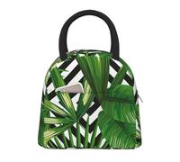 WOmeng Foglie verdi di palma tropicale pianta stampa stile isolato pranzo borse grande capacità borsa portatile scuola escursioni spiaggia gite