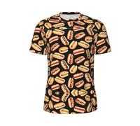 WOmeng Fun Food Hot Dog Stampa Uomo Moda Manica Corta T-Shirt Running Fitness Routine Attività Estive, Nero , M