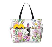 WOmeng Giardino con uccelli e fiori Stampa Pieghevole Beach Bag Convenienza Tote Estate Vacanze Picnic Campeggio Palestra Uso quotidiano