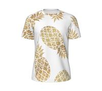 WOmeng Golden Ananas Sfondo Stampa Uomo Moda Manica Corta T-Shirt Running Fitness Routine Attività Estive, Nero , M