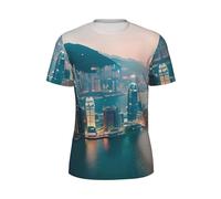WOmeng Hong Kong stampa uomo moda manica corta t-shirt running fitness routine attività estive, Nero , M