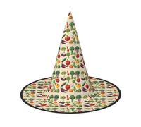 WOmeng Introduzione Di Varie Verdure Stampa Halloween Cappello Strega Carnevale Costume Accessorio Pieghevole Leggero Cap Festival