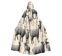 WOmeng Mantello unisex con cappuccio a figura intera con stampa di agnello di pecora carino con cappuccio colori medievali costume cosplay partito