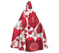 WOmeng Mantello unisex con cappuccio a forma di cuore rosso con stampa floreale e cuore per San Valentino Halloween con cappuccio colori medievali costume cosplay partito