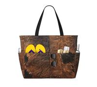 WOmeng marrone pelle bovina arte stampa pieghevole borsa da spiaggia convenienza tote estate vacanza picnic campeggio palestra uso quotidiano