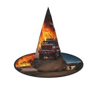 WOmeng Pompiere Fiamma Stampa Halloween Strega Cappello Carnevale Costume Accessorio Pieghevole Leggero Cap Festival