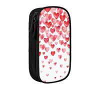 WOmeng Pratico astuccio per matite con stampa di cuori rossi cadenti, accessori per la scuola, penne, matite, accessori artistici, varie occasioni, Nero , Taglia unica, Con tasca per il