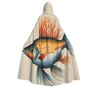 WOmeng Safflower Flying Fish Print Full Length Halloween Unisex Mantello con Cappuccio Colori Medievali Costume Cosplay Party