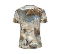 WOmeng Seashells Sand Print Uomo Moda Manica Corta T-Shirt Running Fitness Routine Attività Estive, Nero , M