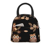 WOmeng Simpatico marrone cartone animato gufi stampa stile isolato pranzo borse grande capacità borsa portatile scuola escursioni spiaggia gite