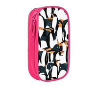 WOmeng Simpatico pinguino con stampa con motivo animale, pratico astuccio per la scuola, penne, matite, accessori artistici, varie occasioni, rosa, Taglia unica, Con tasca per il