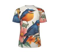 WOmeng T-shirt da uomo a maniche corte con stampa di uccelli, fiori e farfalle, per corsa, fitness, attività estive, Nero , M