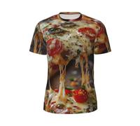 WOmeng Tasty Pizza Stampa Uomo Moda Manica Corta T-Shirt Running Fitness Routine Attività Estive, Nero , M