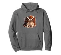 Womens 2 Puppies Two Tricolor Cavalier King Charles Spaniel Felpa con Cappuccio