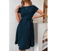 Women's 2023 Summer Short Dress Tie Back High Neck A-Line Dress Short Sleeve Casual