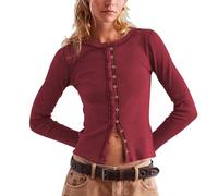 Womens 2025 Fall Cardigan Sweaters Lightweight Long Sleeve Button up Ribbed Knit Tops Winter Fashion Clothes(Red,M)