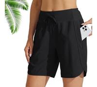Women's 5" Swim Board Shorts High Waisted Quick Dry Swimsuit Swimming Bottoms, Elastic Boxer Liner with Pockets & Liner (Black,XL)