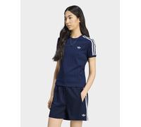 adidas Originals - T-shirt slim a maniche corte blu indaco notte con righe sottili bianche e grigie-Viola XS